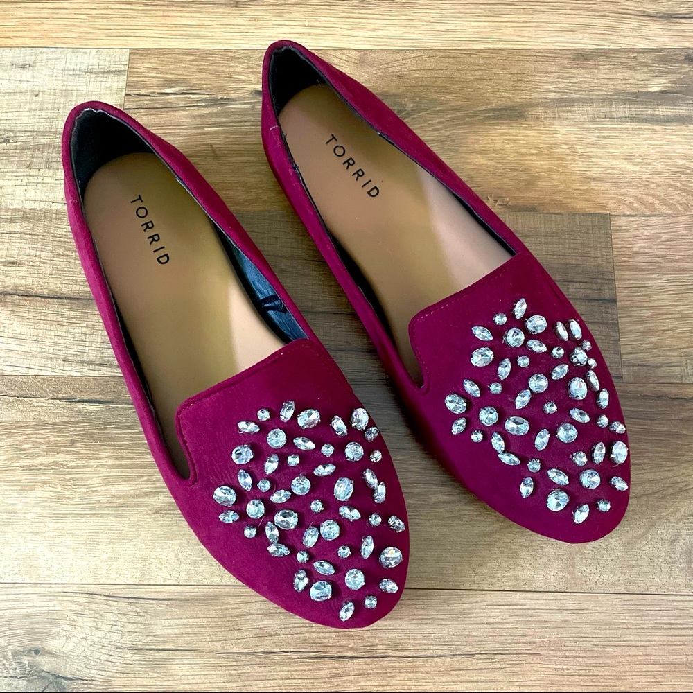 Torrid Maroon Rhinestone “Suede” Flats Size 9